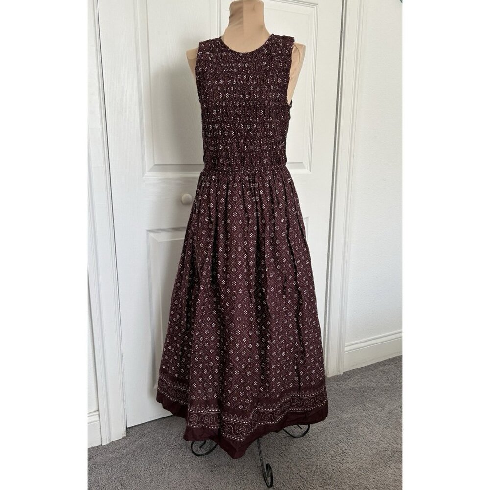 Madewell $158 Selena Midi Dress Smocked Daisy Print Plum Purple Pockets Size L - Picture 3 of 10